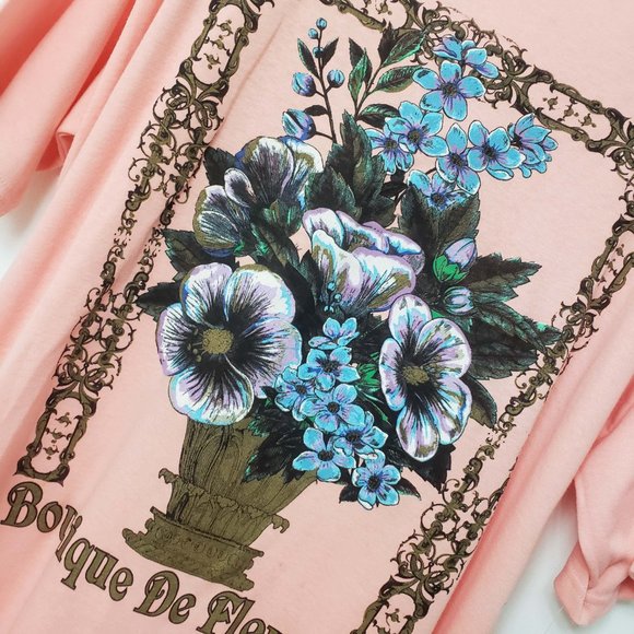 Linda Lori Women's Vintage Peach Floral Short Sleeve Top Blouse Tee Shirt - Picture 4 of 12